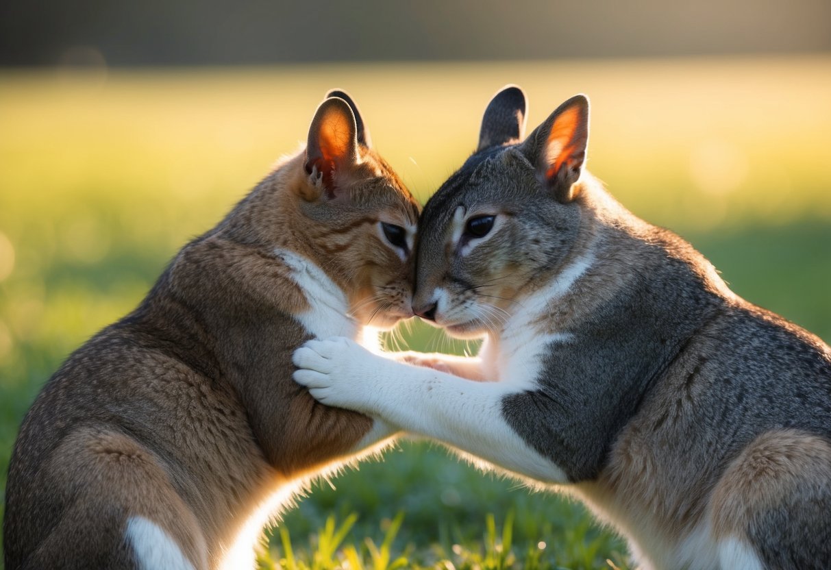 Two animals nuzzling each other affectionately, their bodies touching in a comforting embrace