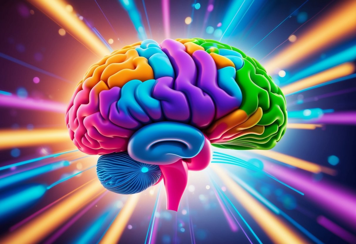 A colorful illustration of a brain and digestive system connected by a network of vibrant, swirling lines, symbolizing the link between nutrition, inflammation, and cognitive function